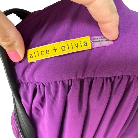 ALICE + OLIVIA Womens 2 Purple Chiffon Sleeveless Runnie Leather Back Maxi Dress - Picture 11 of 12